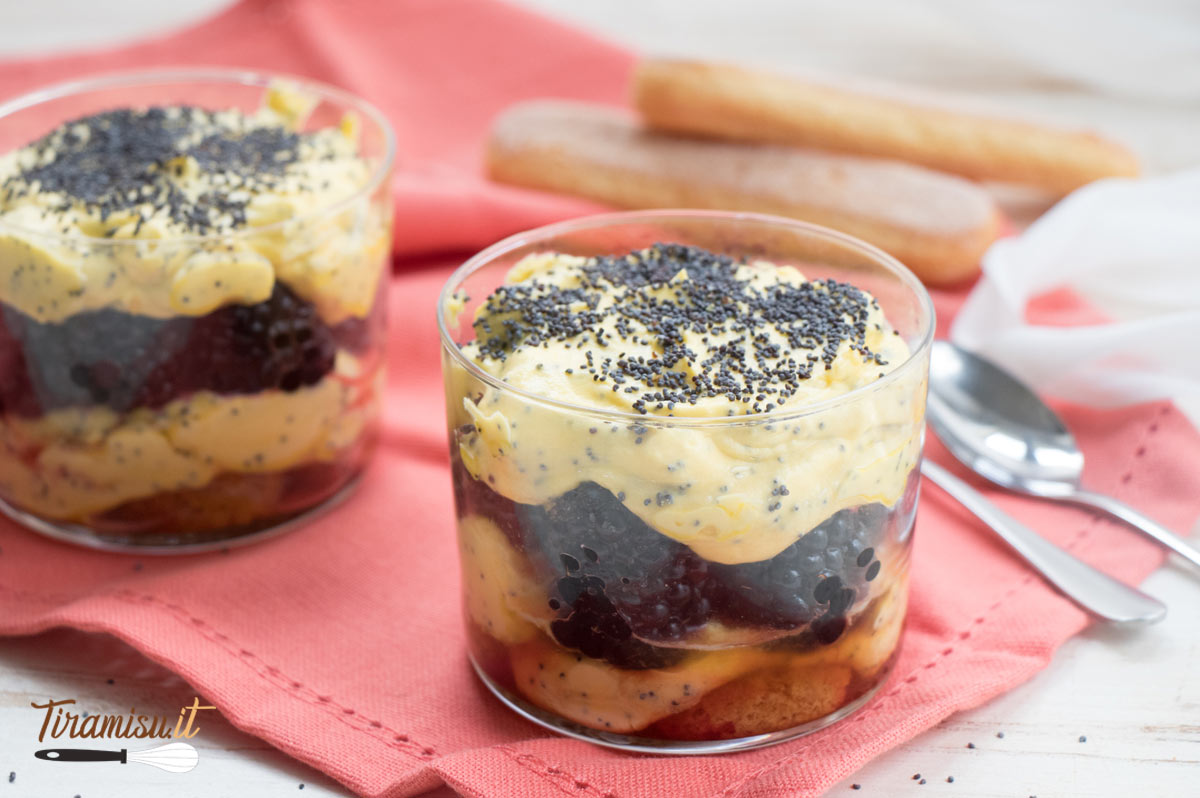 Tiramisù alle more e semi di papavero